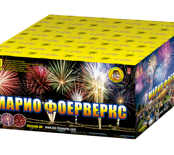фойерверки пиробатерия Марио фойерверкс 100 изстрела Нощна фиеста Кашонът