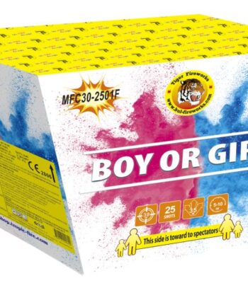 Дневна пиробатерия, 25 изстрела, син или розов дим, Фойерверки заря Нощна фиеста Кашонът