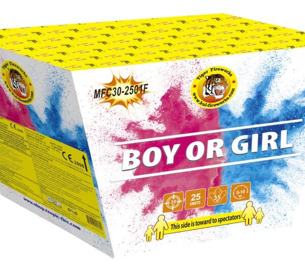 Дневна пиробатерия, 25 изстрела, син или розов дим, Фойерверки заря Нощна фиеста Кашонът